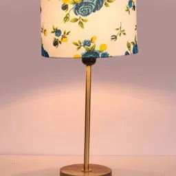 Devansh White Printed Wood & Cotton Cylinder Contemporary Table Lamp-25