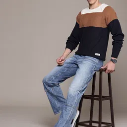 The Roadster Lifestyle Co. Acrylic Colourblocked Pullover-image-91