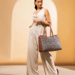 ZOUK Lattice Lace Printed Tote Handbag-2