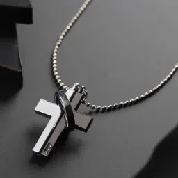Bold by Priyaasi Silver-Plated Cross Ring Chain Necklace for Men-picture-35