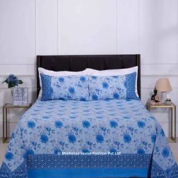 Shahenaz Blue 120 TC Cotton Suhana Double Bedsheet with 2 Pillow Covers-25