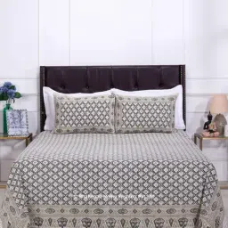 Shahenaz Grey 120 TC Cotton Alice Luxury Double Bedsheet with 2 Pillow Covers-image-84