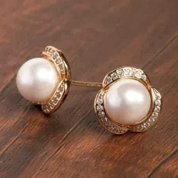 Zaveri Pearls Splendid Gold Tone Shimmering Cubic Zirconia & Pearl Stud Earrings-ZPFK9471 image 1