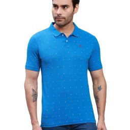 Parx Blue Cotton Regular Fit Printed Polo T-Shirt-image-96