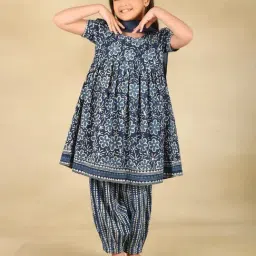 Fabindia Kids Indigo Cotton Printed Kurta Salwar Set-image-58