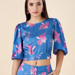 Akkriti by Pantaloons Blue Modal Printed 3/4th sleeve Top-picture-42