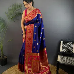 Elora Royal Blue Silk Zari Banarasi Saree With Unstitched Blouse-picture-15