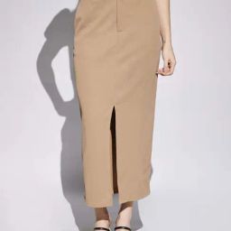 Globus Women Coffee Self Design Mid Rise Front Slit Side Pockets Belt Loops Pencil Midi Skirt-picture-40