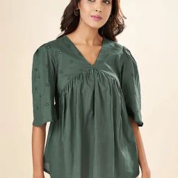 Akkriti by Pantaloons Green Cotton Embroidered Tunic-image-40