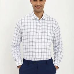 Allen Solly White Cotton Slim Fit Checks Shirt-image-28