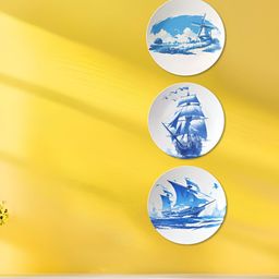 THE QUIRKY HOME 3Pcs White & Blue Printed Ceramic Premium Decorative Wall Decors-image-58