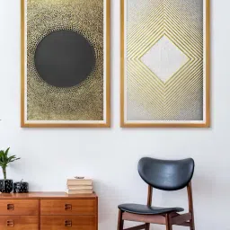 999Store Gold & Black Abstract Printed Canvas Paintings - Set of 2-0