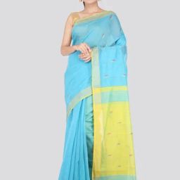 Pinkloom Blue Cotton Silk Embroidered Saree With Blouse-image-34