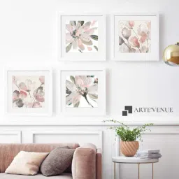 ARTE'VENUE Neutral Pink Floral Pink & Beige Paper Wall Arts - Set of 4 (13 X 13 inch Each)-2