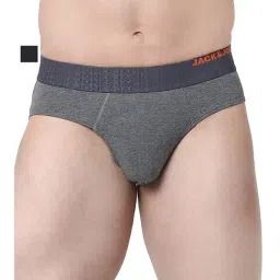 Jack & Jones Black & Dark Grey Melange Regular Fit Briefs - Pack Of 2-image-86