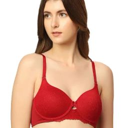 Triumph Red Self Design Non-Wired Medium Coverage Bralette Bra-21