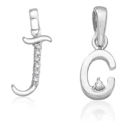 Taraash 92.5 Sterling Silver 'J' & 'C' Initial Letter Couple Pendants-image-62