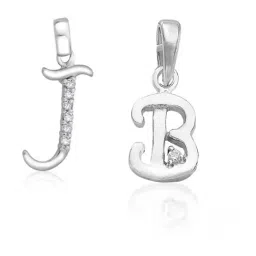 Taraash 92.5 Sterling Silver 'J' & 'B' Initial Letter Couple Pendants-image-53