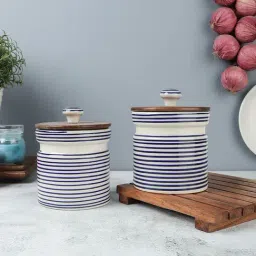 VarEesha Blue Ceramic Cylindrical Jars - Set of 2-11
