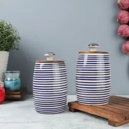 VarEesha Blue Ceramic Dholak Jars - Set of 2-48