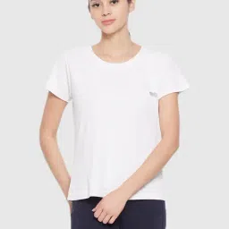 Clovia White Regular Fit Sports T-Shirt-image-54