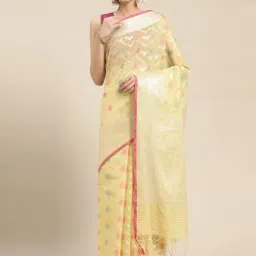 Banarasi Silk Works Yellow Cotton Woven Saree With Unstitched Blouse-picture-14