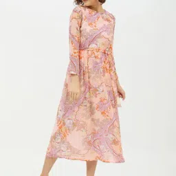 StyleStone Peach Printed Midi Dress-image-98