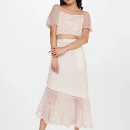 Global Desi Light Green Printed Crop Top With Skirt-image-1