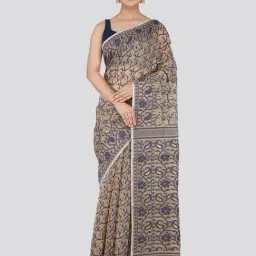 Pinkloom Beige & Blue Cotton Woven Saree-image-45