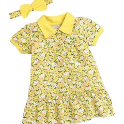 Bumzee Kids Yellow Floral Print Dress with Hairband-image-36