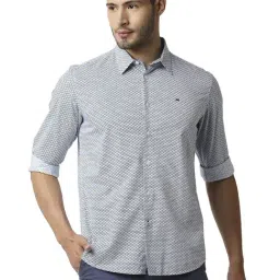 Basics Blue Slim Fit Printed Shirt-image-39