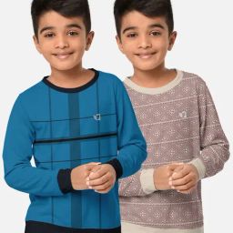HELLCAT Turquoise & Beige Printed Full Sleeves T-Shirt (Pack Of 2)-image-32
