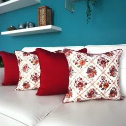 TARA Sparkling Homes Victoria Red & White Cotton Cushion Cover - Set of 4-21