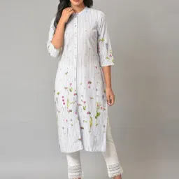 W Blue Floral Print Straight Kurta-picture-20
