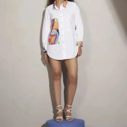 Kaftanize White Cotton Kameez Shirt with Pop Art and Rhinestone-image-55