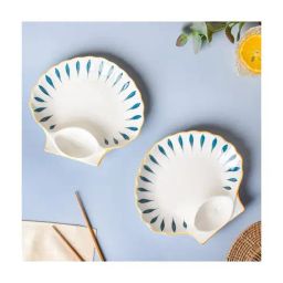 Nestasia Printed ¿White ¿Ceramic Nitori Shell-Shaped Plates with Section - Set of 2-1