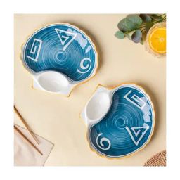 Nestasia Printed ¿White ¿Ceramic Nitori Shell-Shaped Plates with Section - Set of 2-0