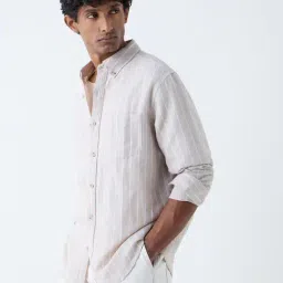 WES Casuals by Westside Beige Striped Relaxed-Fit Cotton-Blend Shirt-picture-46
