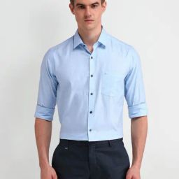 Arrow Blue Cotton Slim Fit Texture Shirt-image-50