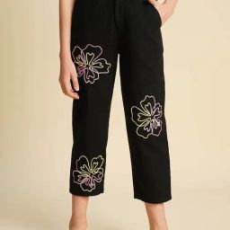 VERO MODA GIRL Jet Black Embroidery Relaxed Fit Pants-image-45