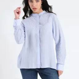 Madame Blue Regular Fit Embroidered Casual Shirts-image-75