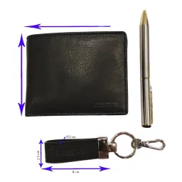 SASSORA Black Solid Bi-Fold Wallet, Keychain & Pen Combo Set image 2