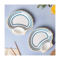 Nestasia Printed ¿White ¿Ceramic Nitori Shell-Shaped Plates with Section - Set of 2-2