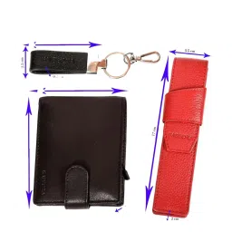 SASSORA Black & Red Solid Bi-Fold Wallet, Keychain & Pencase Combo Set image 2