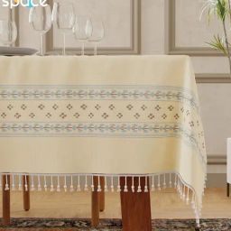 Urban Space Polyester Silkleaf Cream Antiskid Table Cover - 6 Seater-image-21