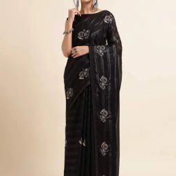 FABMORA Black Embroidered Saree With Unstitched Blouse-picture-46