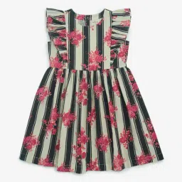 Utsa Kids by Westside Black Stripe Printed Cotton-Blend A-Line Dress-image-69