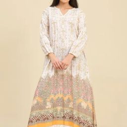 The Kaftan Company White Regular Fit Printed Night Dress-image-27