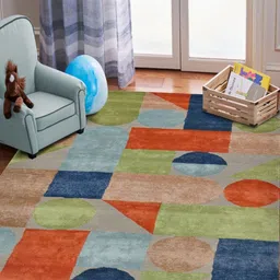 saraswatii global Little Green & Blue Geometric Printed Tufted Woollen Carpet-image-99