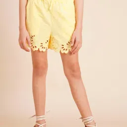 VERO MODA GIRL Pale Banana Self Design Regular Fit Shorts-image-2